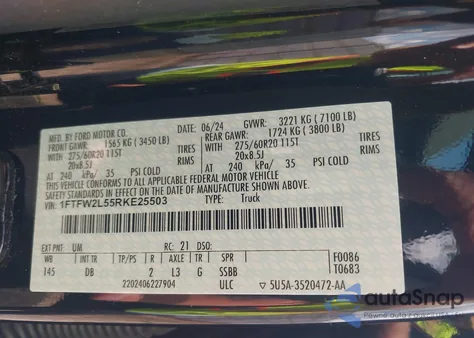 2024 Ford F-150 Stx z USA, uszkodzony, nr VIN 1FTFW2L55RKE25503